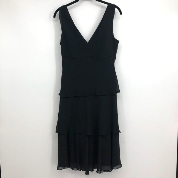 Lori Ann Montreal Vintage Black sleeveless tiered midi  dress sequin broach 8 - Picture 15 of 16